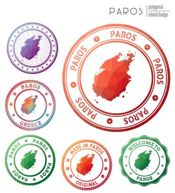 Paros rozeti Renkli poligonal ada sembolü Çok renkli geometrik Paros logoseti Vektör