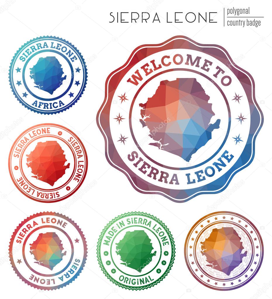 Sierra Leone badge Colorful polygonal country symbol Multicolored geometric Sierra Leone logos
