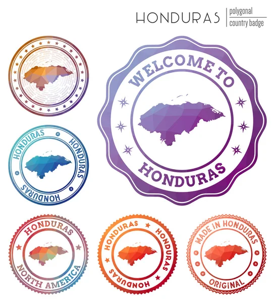 Honduras rozeti Renkli çokgen ülke sembolü Çok renkli geometrik Honduras logoları Vektör seti — Stok Vektör