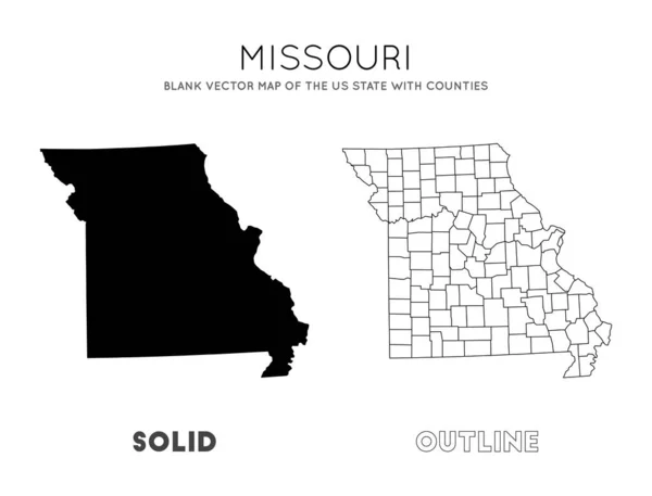 Mapa de Missouri Mapa vectorial en blanco del estado de EE.UU. con condados Fronteras de Missouri para su — Archivo Imágenes Vectoriales