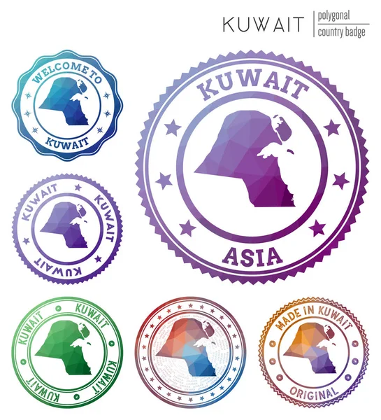 Insignia de Kuwait Colorido símbolo del país poligonal Multicolor geométrico Kuwait logos conjunto Vector — Vector de stock