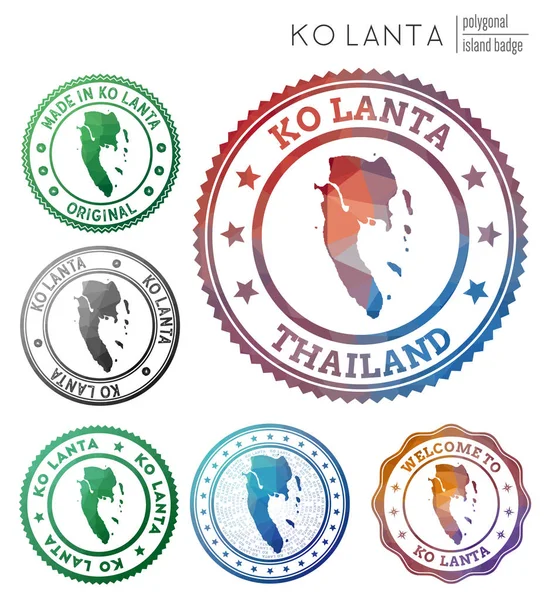 Insignia Ko Lanta Colorido símbolo poligonal isla Multicolor geométrico Ko Lanta logos conjunto Vector — Vector de stock