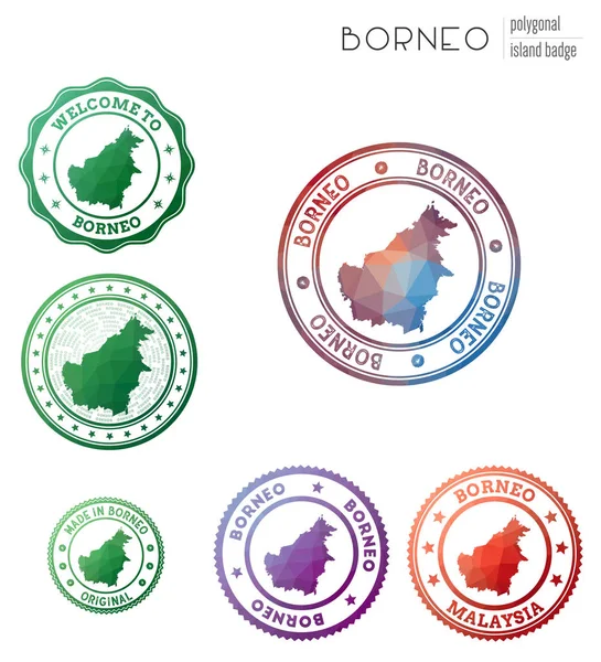 Insignia Borneo Colorido símbolo poligonal isla Multicolor geométrico Borneo logos conjunto Vector — Vector de stock