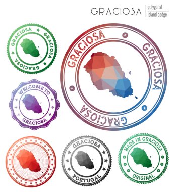 Graciosa rozeti Renkli çokgen ada sembolü Çok renkli geometrik Graciosa logoları Vektör seti