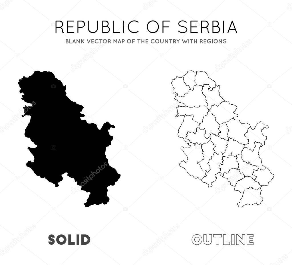 Serbia map Blank vector map of the Country with regions Borders of Serbia for your infographic