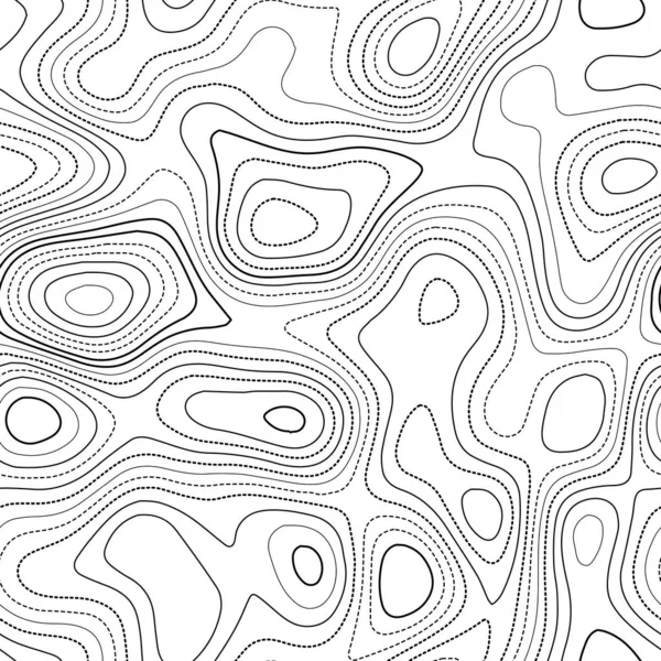 Carte topographique fond Carte topographique réelle Design sans couture noir et blanc carrelage inhabituel — Image vectorielle