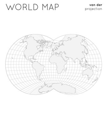 Graticule hatları tarzı Anahat vektör ile van der grinten iv projeksiyon Dünya haritası Globe