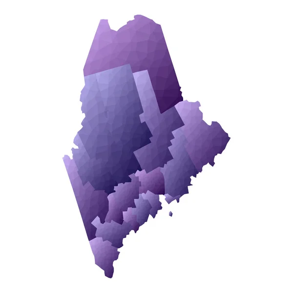 Maine Map geometrischer Stil uns Zustand Umriss mit Grafschaften fesselnde violette Vektor Illustration — Stockvektor