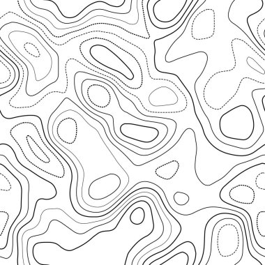 Topografik harita çizgileri Gerçek topografya haritası Siyah beyaz dikişsiz tasarım klasik karo