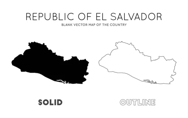 República de El Salvador mapa Vetor em branco mapa do País Fronteiras da República de El Salvador para — Vetor de Stock