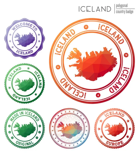 Insignia de Islandia Colorido símbolo del país poligonal Multicolor geométrico Logotipos de Islandia conjunto Vector — Vector de stock