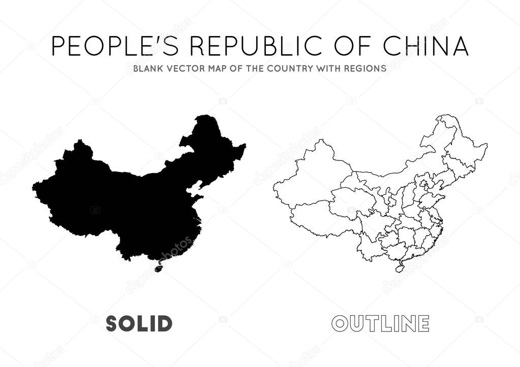 China map Blank vector map of the Country with regions Borders of China for your infographic