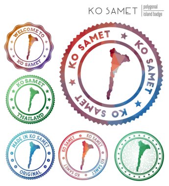 Ko Samet rozeti Renkli poligonal ada sembolü Çok renkli geometrik Ko Samet logoseti Vektör