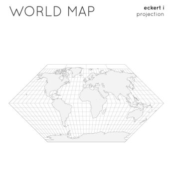 Graticule hatları tarzı Anahat vektör illüstrasyon ile eckert i projeksiyon Dünya haritası Globe