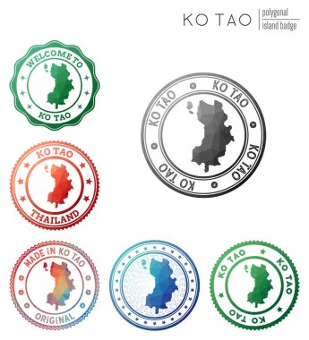 Ko Tao rozeti Renkli poligonal ada sembolü Çok renkli geometrik Ko Tao logoseti Vektör