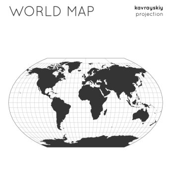 Graticule hatları tarzı Modern vektör ile kavrayskiy vii projeksiyon Dünya haritası Globe
