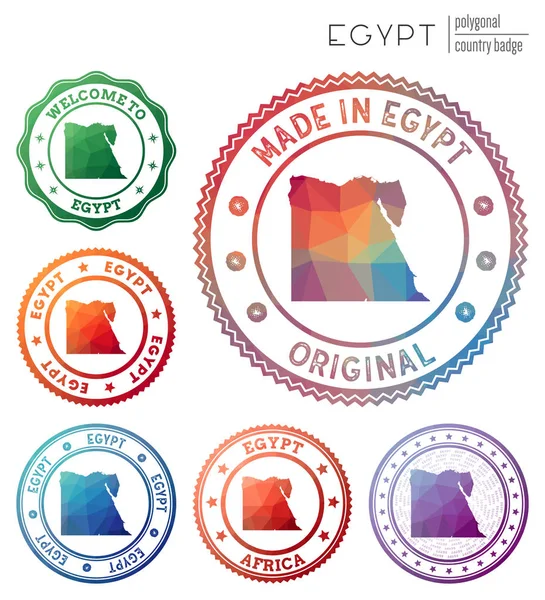 Mısır rozeti Renkli çokgen ülke sembolü Çok renkli geometrik Mısır logoları Vektör seti — Stok Vektör