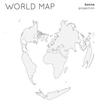 Bonne projeksiyon düz tarzı Anahat vektör illüstrasyon Dünya haritası Globe