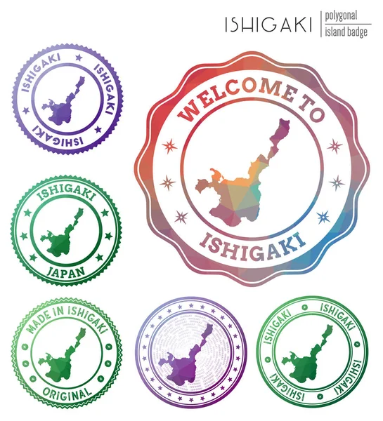 Ishigaki insignia Colorido símbolo poligonal isla Multicolor geométrico Ishigaki logos conjunto Vector — Vector de stock