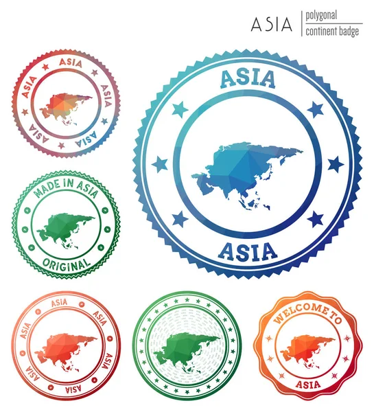 Insignia de Asia Colorido símbolo poligonal continente Conjunto de logotipos geométricos multicolores de Asia Vector — Vector de stock