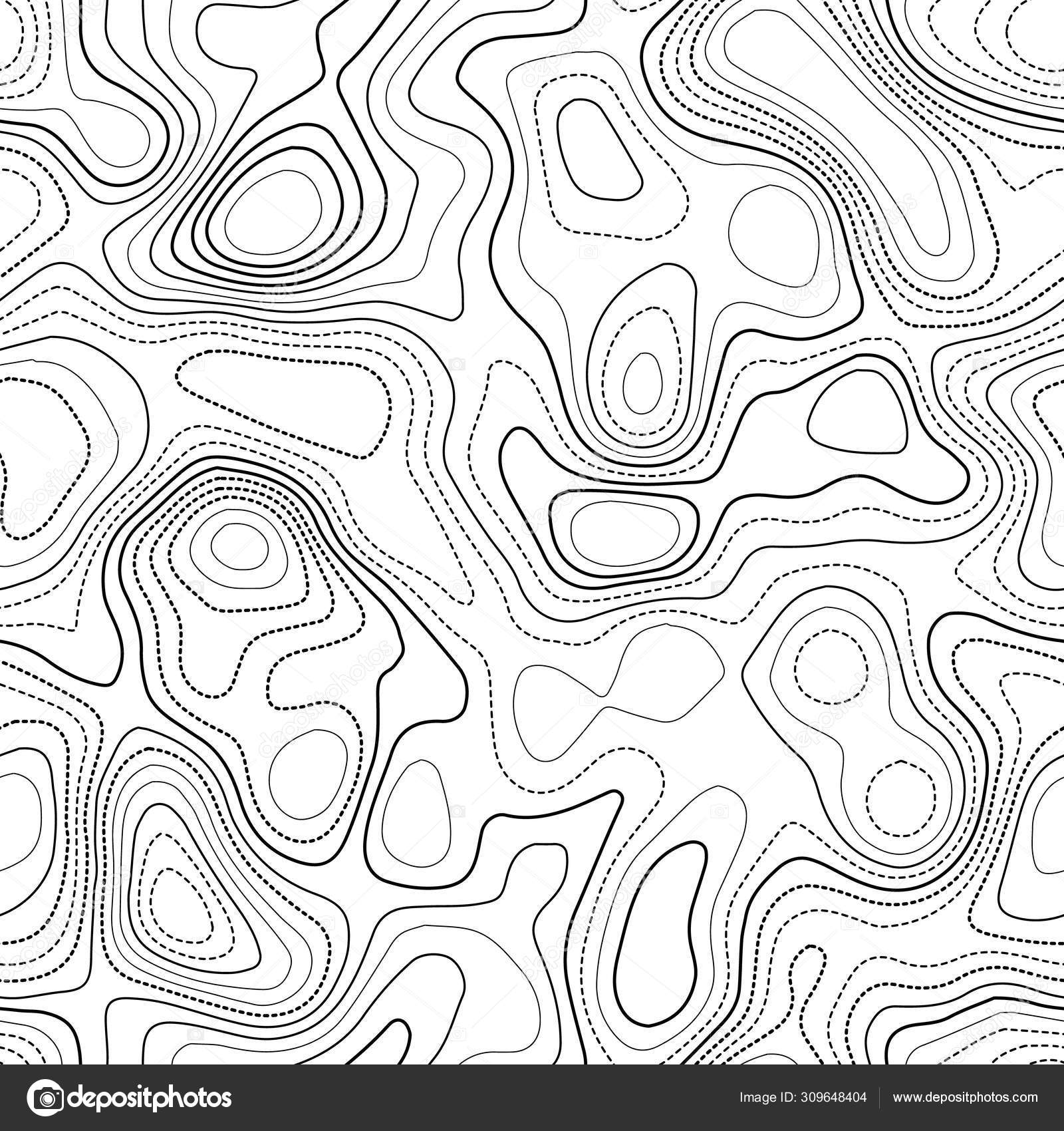 Topographic map lines Actual topography map Black and white seamless