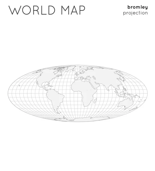 Mappa del mondo Globo in proiezione bromley con stile linee graticule Illustrazione vettoriale Outline — Vettoriale Stock
