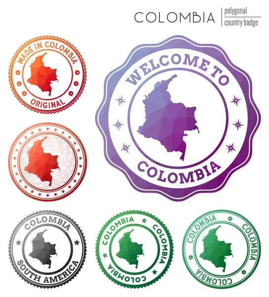 Colombia insignia Colorido símbolo poligonal país Multicolor geométrico Colombia logos conjunto Vector — Vector de stock