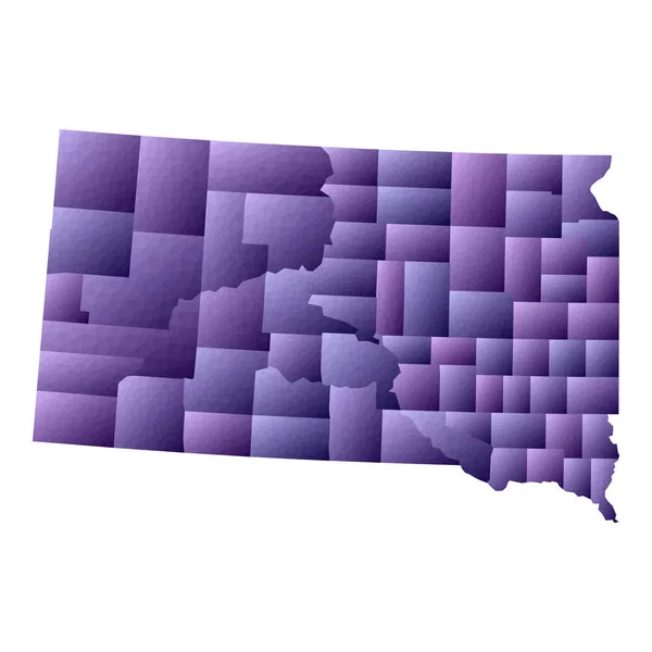 South Dakota Karte geometrischen Stil uns Zustand Umriss mit Grafschaften ausgezeichnete violette Vektor — Stockvektor