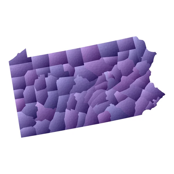 Mapa Pennsylvánie geometrický styl americký stavový obrys s okresy význační fialový vektor — Stockový vektor