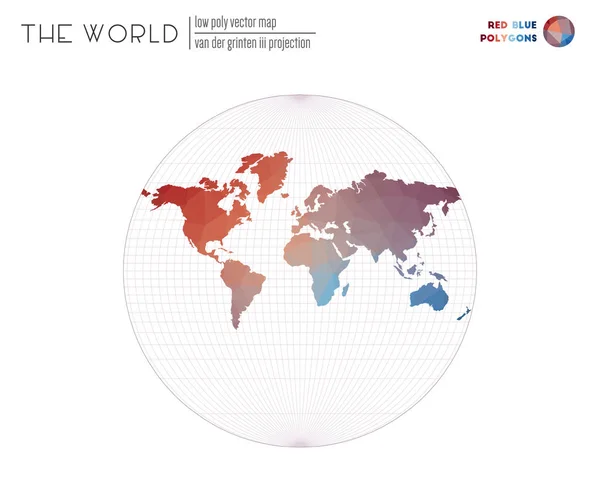 Abstracte geometrische wereld kaart van der Grinten III projectie van de wereld rood blauw gekleurd — Stockvector