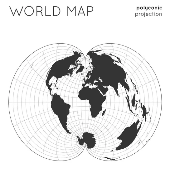 Mappa del mondo Globo in proiezione policonica con stile di linee graticole Illustrazione vettoriale moderna — Vettoriale Stock