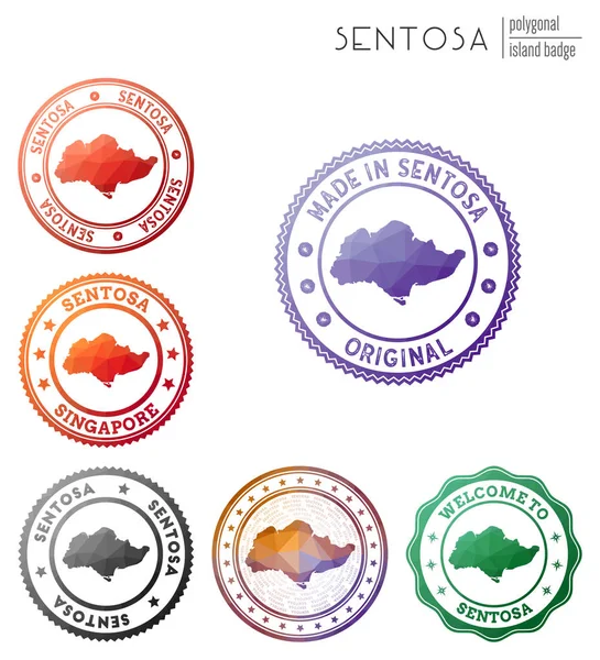 Sentosa badge kleurrijke veelhoekige eiland symbool veelkleurige geometrische Sentosa logo's set vector — Stockvector