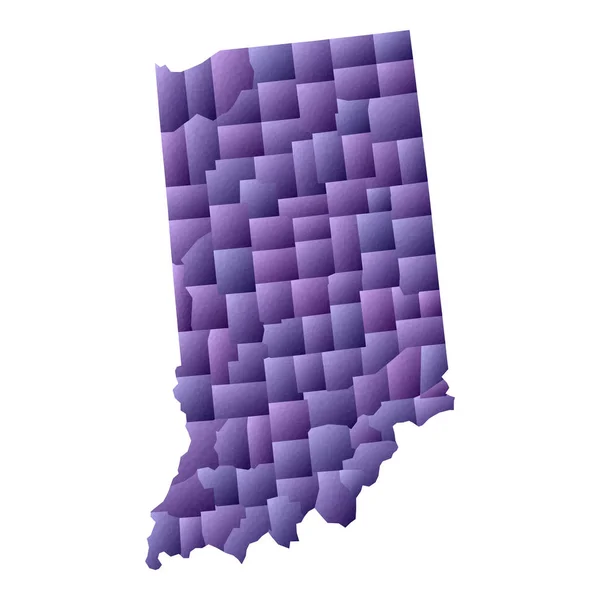 Indiana mappa Stile geometrico noi stato contorno con contee Bella viola vettoriale illustrazione — Vettoriale Stock