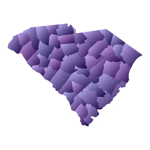 Південна Кароліна карта геометричний стиль американський державний контур з повітів енергійний фіолетовий вектор — стоковий вектор