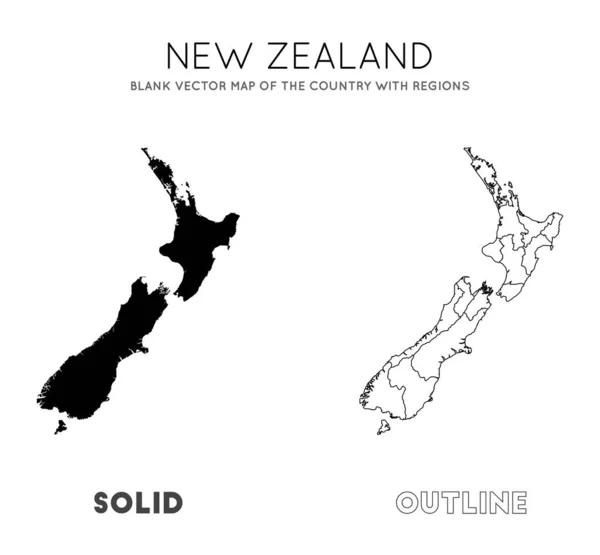 Mapa de Nueva Zelanda Mapa vectorial en blanco del país con regiones Fronteras de Nueva Zelanda para su — Vector de stock