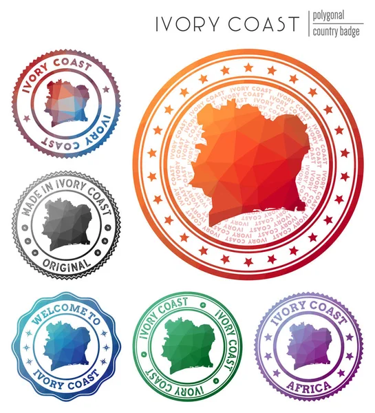 Insignia Costa de Marfil Colorido símbolo del país poligonal Multicolor geométrico Costa de Marfil logos conjunto — Vector de stock