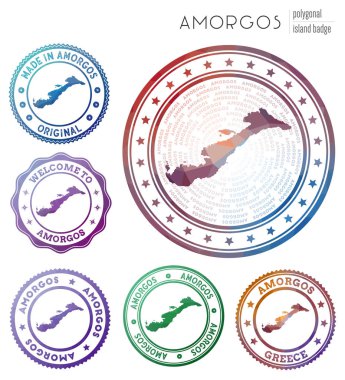 Amorgos rozeti rengarenk çokgen ada sembolü Çok renkli Amorgolar Vektör Kümesi