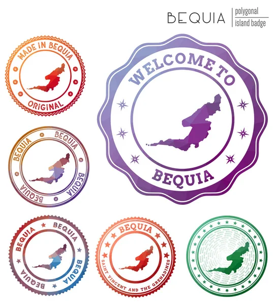 Insignia Bequia Colorido símbolo poligonal isla Multicolor geométrico Bequia logos conjunto Vector — Vector de stock
