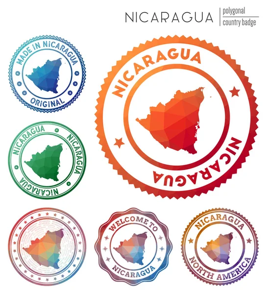 Insignia de Nicaragua Colorido símbolo del país poligonal Conjunto de logos de Nicaragua geométricos multicolores — Vector de stock