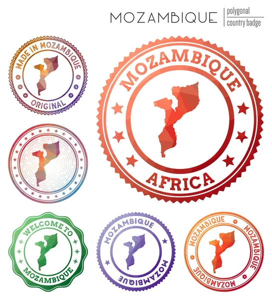 Insignia de Mozambique Colorido símbolo del país poligonal Multicolor geométrico Mozambique logos conjunto — Vector de stock