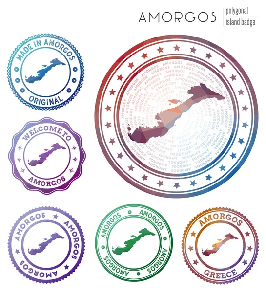 Insignia Amorgos Colorido símbolo poligonal isla Conjunto de logos geométricos multicolores Amorgos Vector — Vector de stock