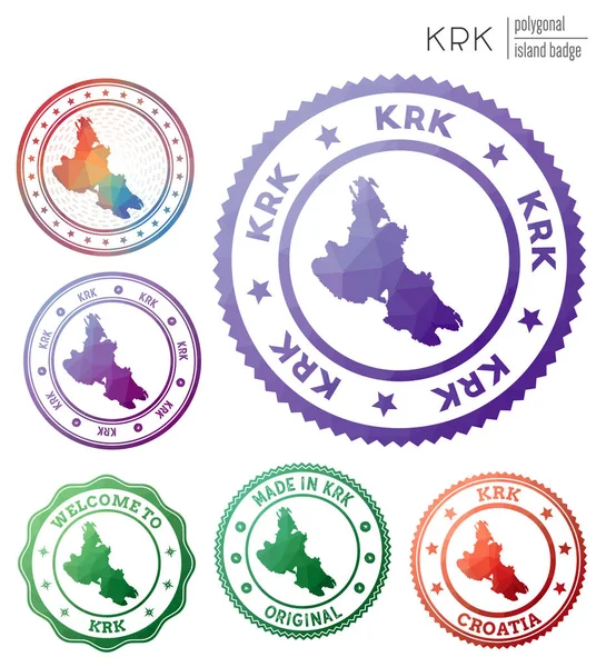 Insignia Krk Colorido símbolo poligonal isla Conjunto de logos de Krk geométricos multicolores Vector — Vector de stock