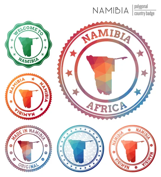 Namibia insignia Colorido símbolo del país poligonal Multicolor geométrico Namibia logos conjunto Vector — Archivo Imágenes Vectoriales