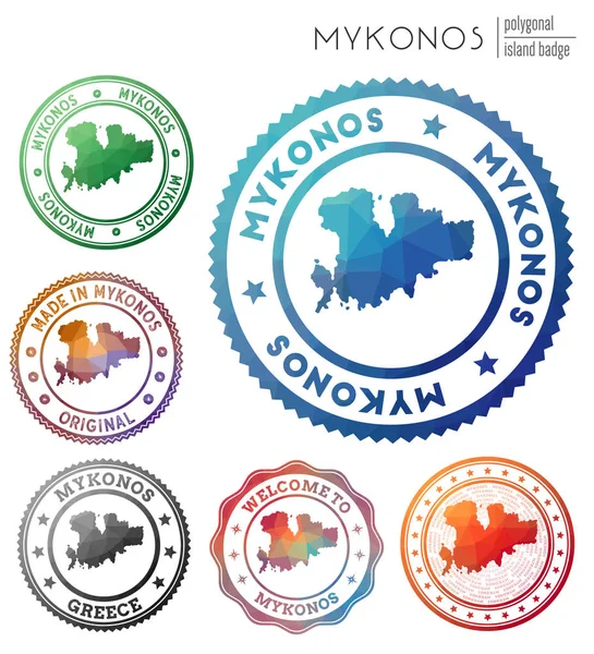 Insignia de Mykonos Colorido símbolo poligonal isla Multicolor geométrico Logotipos de Mykonos conjunto Vector — Vector de stock