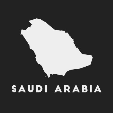 Koyu arkaplan üzerindeki Suudi Arabistan ikonu Ülke haritası ülke adına sahip Suudi Arabistan stili