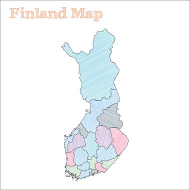Finlandiya el çizimi rengarenk ülke illeriyle Finlandiya 'nın avantajlı haritasını özetliyor