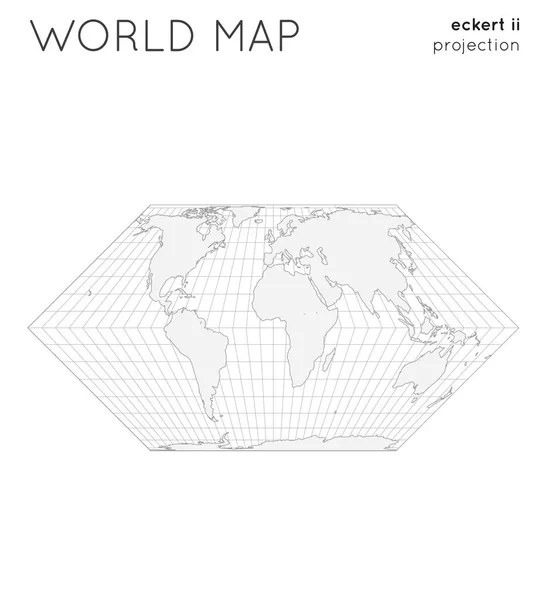 Mappa del mondo Globe in eckert ii proiezione con stile linee graticule Illustrazione vettoriale Outline — Vettoriale Stock