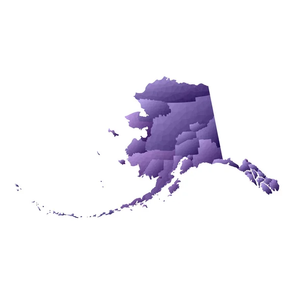 Αλάσκα χάρτη Γεωμετρικό στυλ μας κατάσταση περίγραμμα με κομητείες Πραγματική βιολέτα διανυσματική απεικόνιση — Διανυσματικό Αρχείο