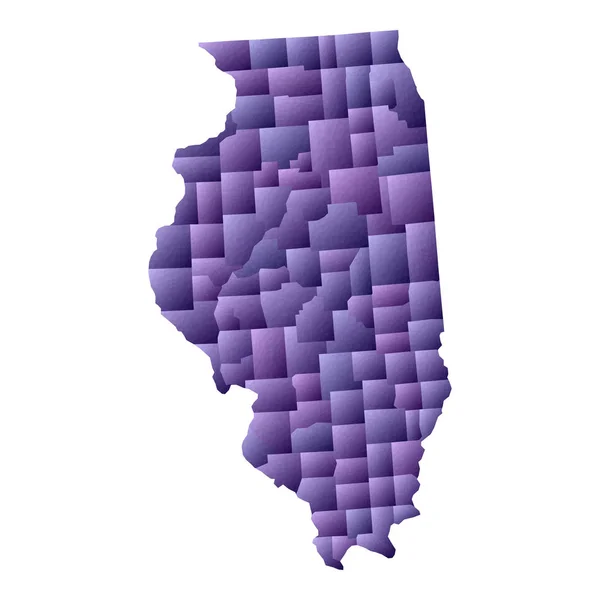 Illinois mapa estilo geométrico nosotros estado contorno con condados Beauteous violeta vector ilustración — Archivo Imágenes Vectoriales