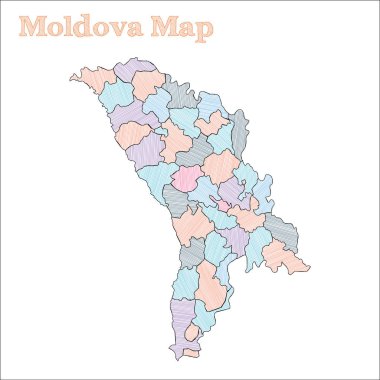 Moldova el çizimi haritası Renkli kusurlu ülke Nadir Moldova haritasını il vektörüyle özetliyor